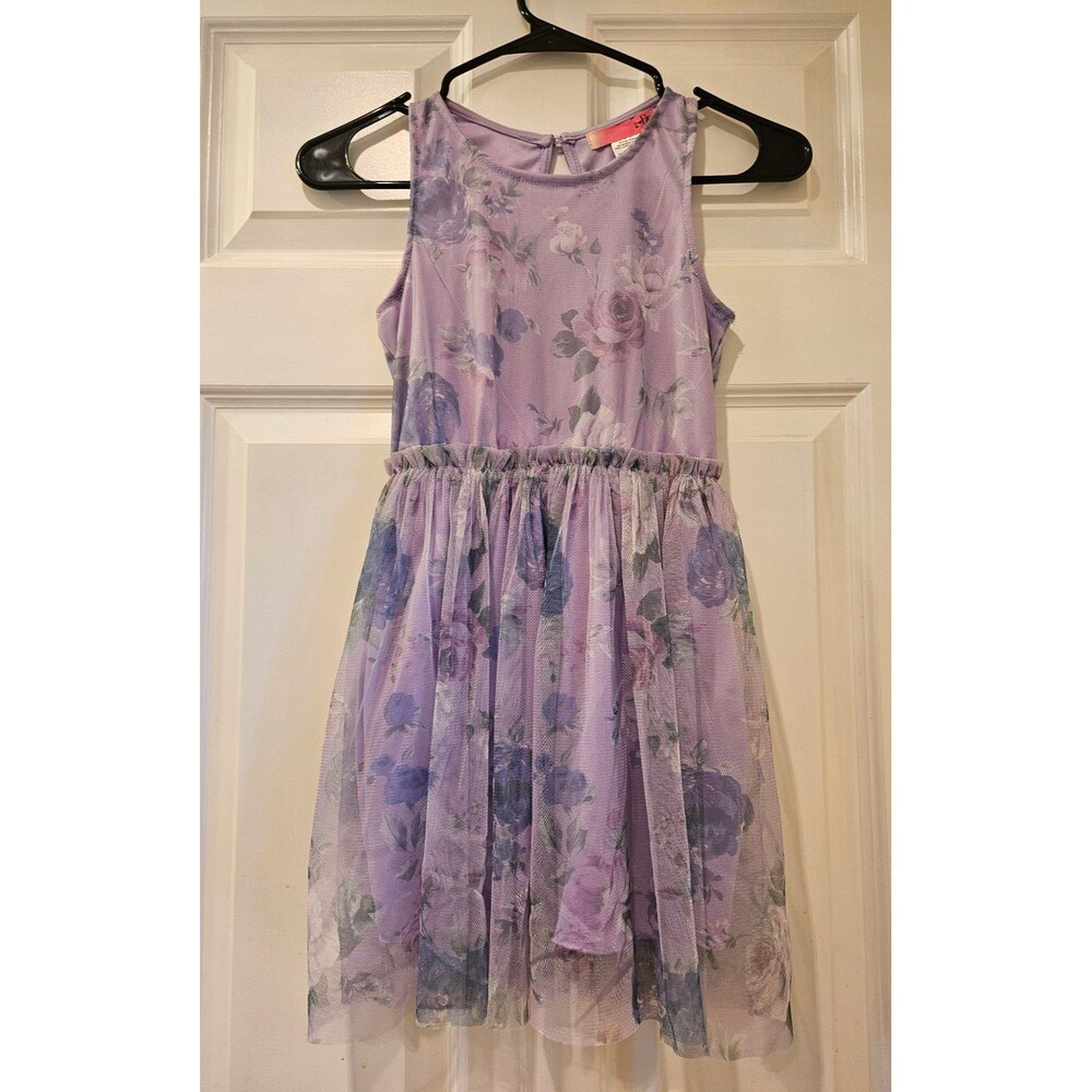 Purple Floral Print Dress Size 8 Girls Medium Holiday Wedding Special Occasion
